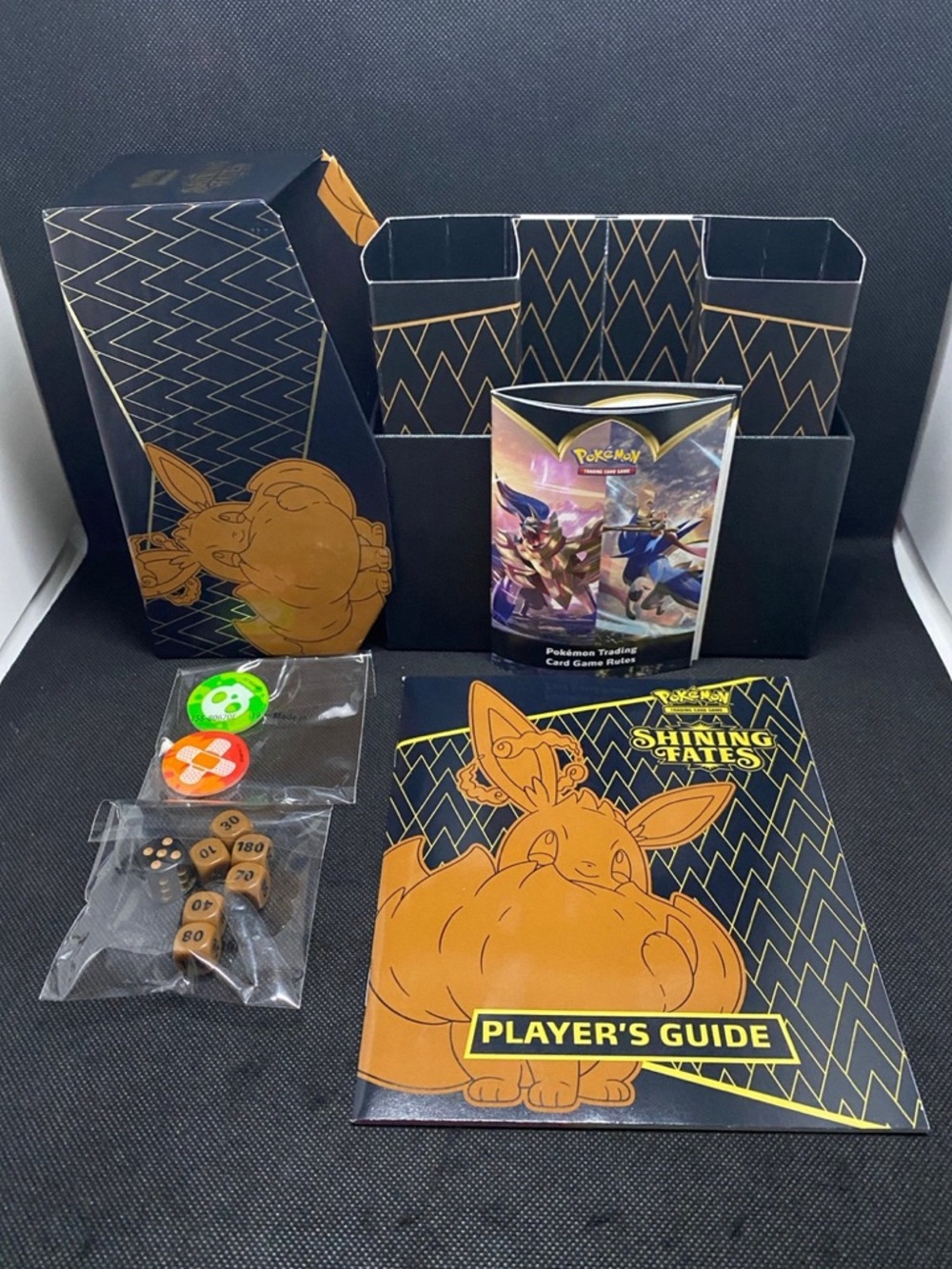 EMPTY Pokemon Shining Fates Elite Trainer Box ETB Rulebook Player’s Guide Dice